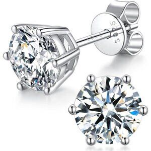 Moissanite Stud Earrings Sterling Silver White Gold Plated 1ct Womens Mens